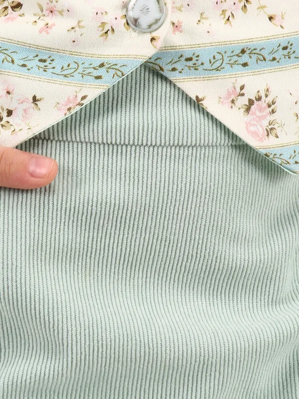Cutecumber_Green_cotton_printed_shirt_top_with_corduroy_skirt_set