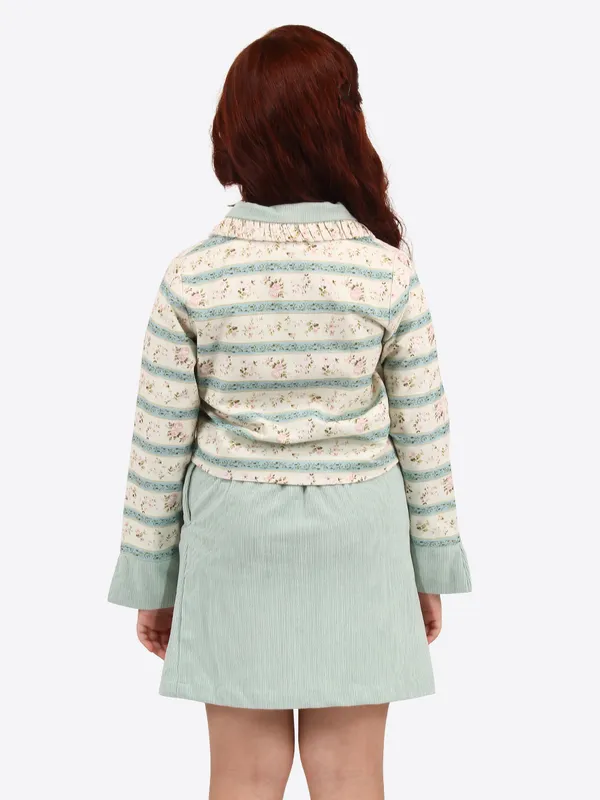 Cutecumber_Green_cotton_printed_shirt_top_with_corduroy_skirt_set