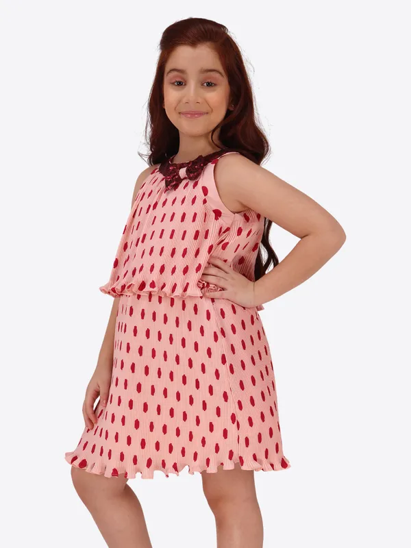 Peach_Georgette_Flared_Sleeveless_Regular_Partywear_Dress_For_Girls