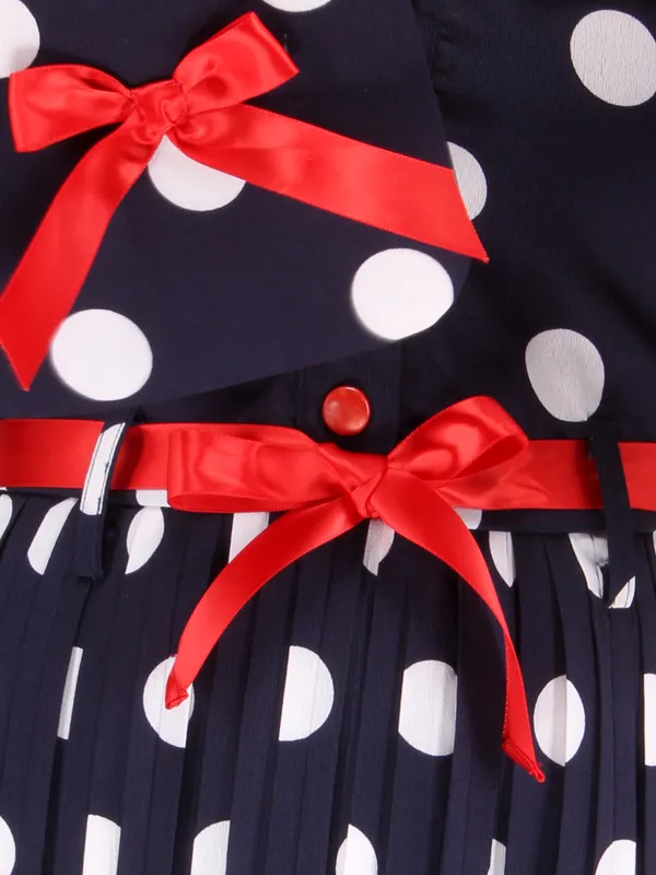 Cutecumber_Girls_Georgette_Polka_Dot_Printed_3/4th_Sleeves_Dress.CC7745D-NAVY