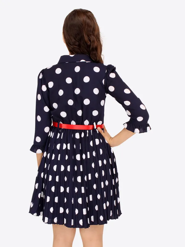Cutecumber_Girls_Georgette_Polka_Dot_Printed_3/4th_Sleeves_Dress.CC7745D-NAVY