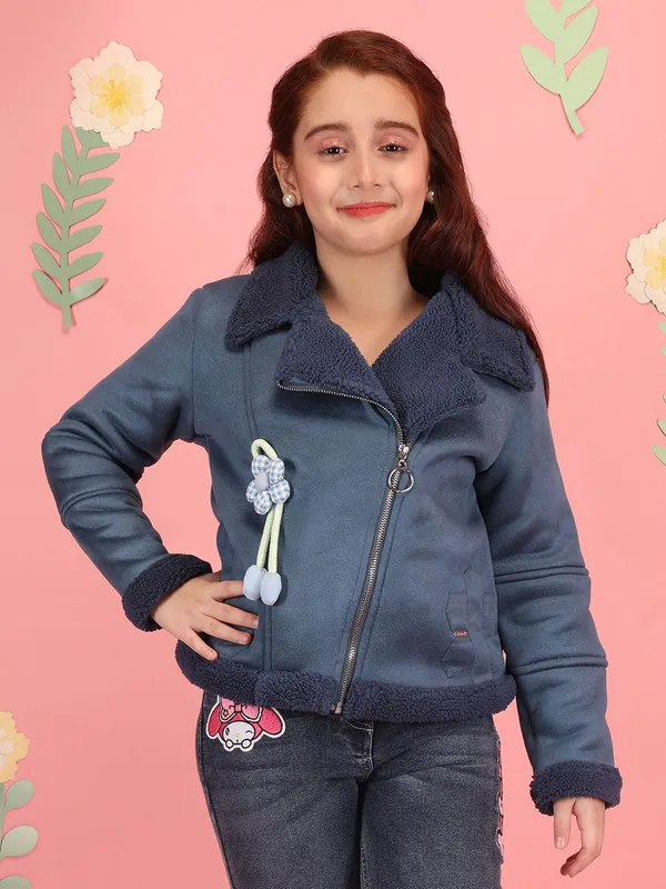Cutecumber_Girls'_Navy_Winter_Jacket_Bomber_Fabric_Bicker_Neck,_Full_Sleeve_Bomber_Style_Kuromi_Embellished_Print_Full_Zipper_Closure_Fancy_Casual_Outfit_for_Baby_Girls_&_Kids_Age_1-15_Yrs