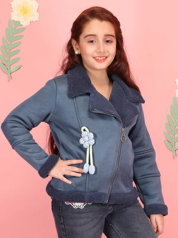Cutecumber_Girls'_Navy_Winter_Jacket_Bomber_Fabric_Bicker_Neck,_Full_Sleeve_Bomber_Style_Kuromi_Embellished_Print_Full_Zipper_Closure_Fancy_Casual_Outfit_for_Baby_Girls_&_Kids_Age_1-15_Yrs