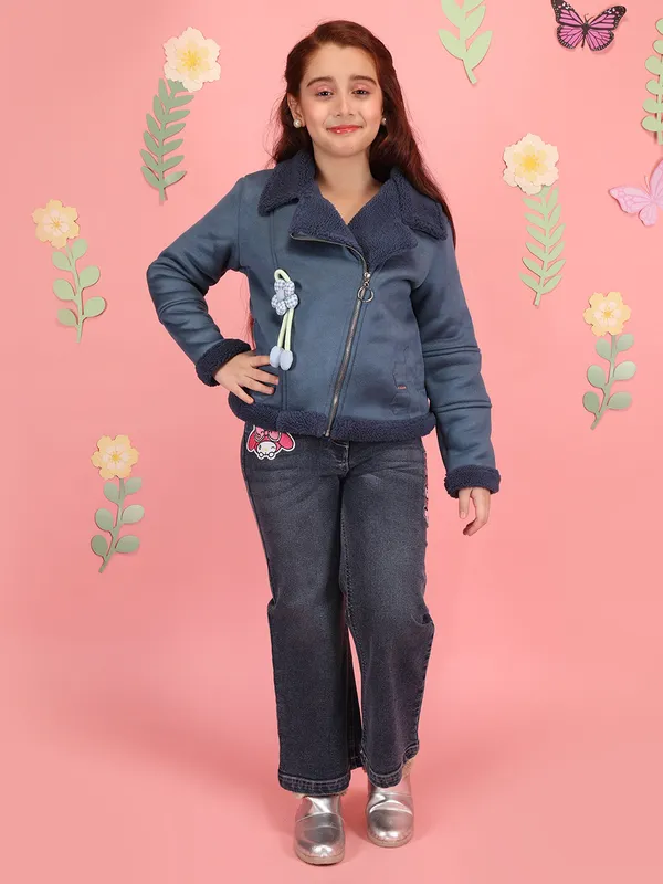 Cutecumber_Girls'_Navy_Winter_Jacket_Bomber_Fabric_Bicker_Neck,_Full_Sleeve_Bomber_Style_Kuromi_Embellished_Print_Full_Zipper_Closure_Fancy_Casual_Outfit_for_Baby_Girls_&_Kids_Age_1-15_Yrs