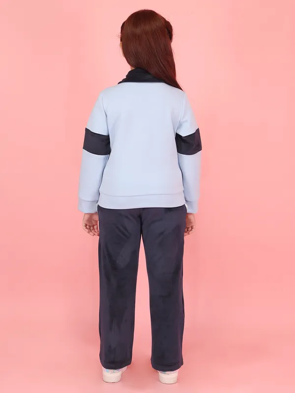 Cutecumber_Blue_Winter_Clothing_Set_For_Girls_Polo_Collar_Full_Sleeve_Straight_Fit_Trouser_Suit,_Neoprene_Velour_Fabric_Fancy_Drawstring_Closure_Casual_Party_Outfit_For_Baby_Girls_&_Kids_Age_1-15_Yrs