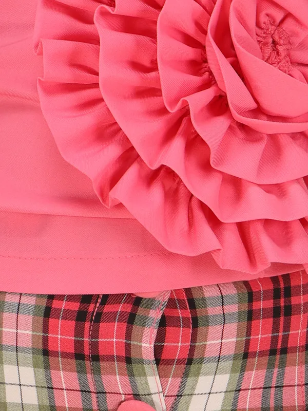 Coral_pink_top_with_checkered_skirt_for_girls