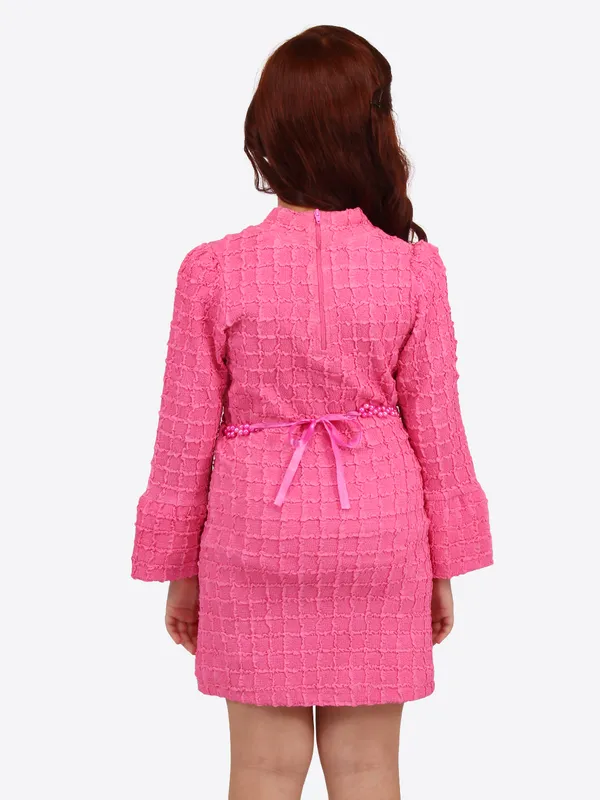 Cutecumber_Fuchsia_Textured_Knitted_Shift_Dress_with_Pink_Colour_Belt.CC8589D-FUCHSIA