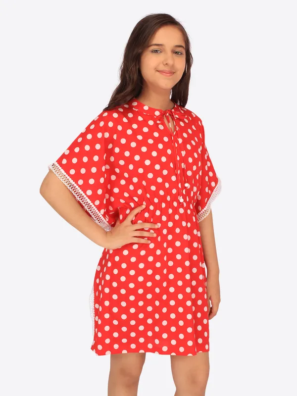 Cutecumber_Girls_Georgette_Polka_Dot_Printed_Kaftan_Red_Dress.CC7096D-RED-44