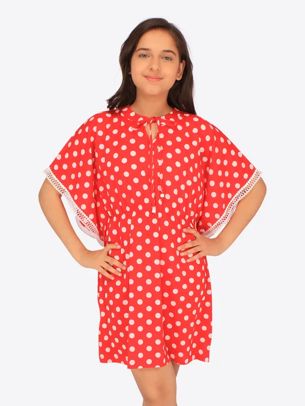 Cutecumber_Girls_Georgette_Polka_Dot_Printed_Kaftan_Red_Dress.CC7096D-RED-44