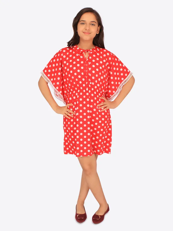 Cutecumber_Girls_Georgette_Polka_Dot_Printed_Kaftan_Red_Dress.CC7096D-RED-44