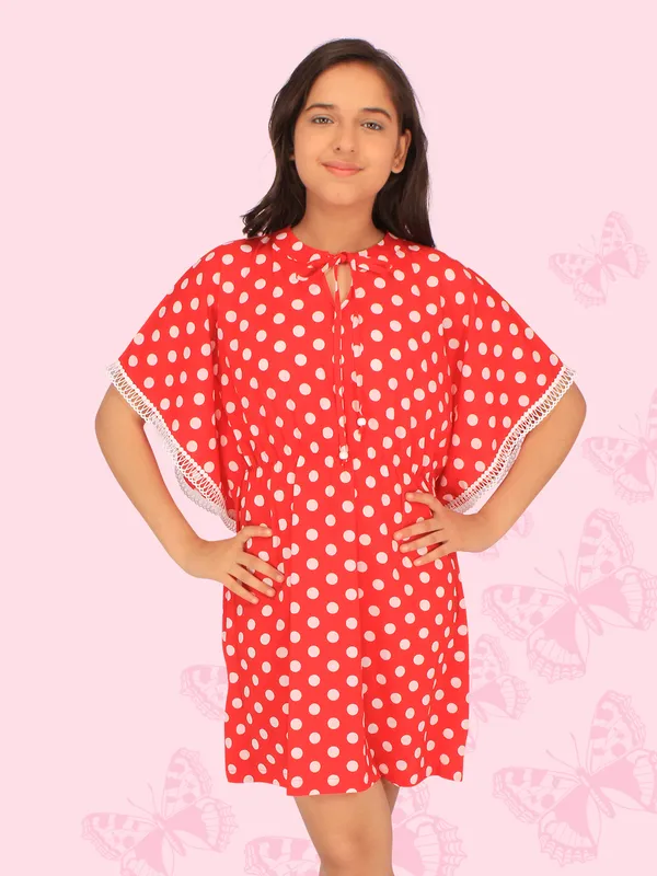 Cutecumber_Girls_Georgette_Polka_Dot_Printed_Kaftan_Red_Dress.CC7096D-RED-44