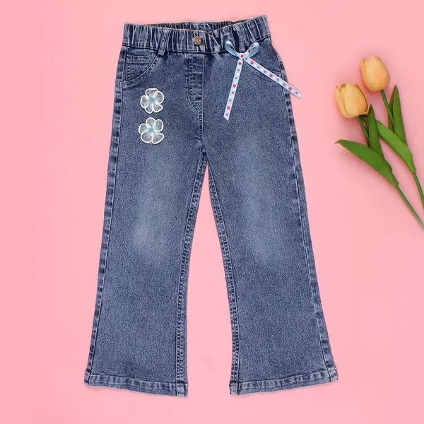 Cutecumber_Girls_Blue_Denim_Flared_Jeans_Elastic_Waist_Floral_Applique_Patch_Wide_Leg_Stylish_Trendy_Kids_Fashion_Comfortable_Bottomwear_Baby_Girls_&_Kids_Age_1-9_Yrs