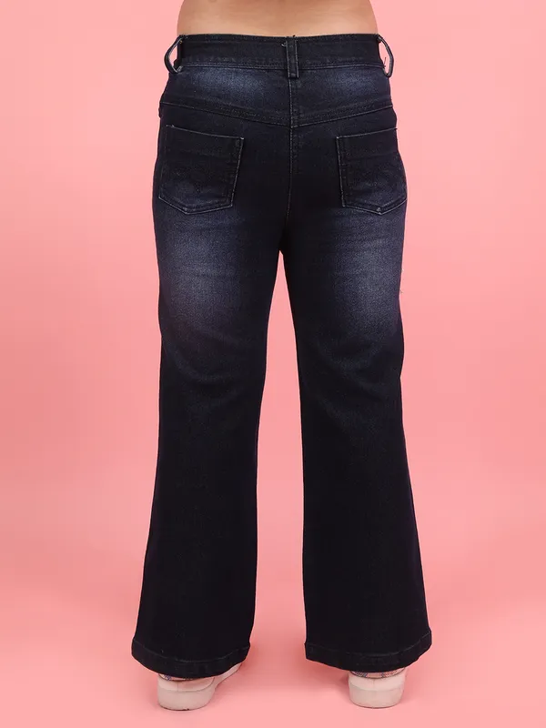 Cutecumber_Girls_Mid-Rise_Flared_Blue_Denim_Jeans_with_Side_Stripe_&_Bow_Detailing,_Wide_Leg_|_Zip_&_Button_Closure_|_Stylish_Full-Length_Pants_for_Baby_Girls_&_Kids_(1�15_Years)