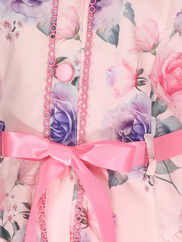 Cutecumber_Girls_Pink_Floral_Dress_Designer_Layered,_Bow_Accent,_Comfortable_Polyester_Fabric_Trending_Outfit_for_Baby_Girls_Kids_Age_1-15_Years,_Fashion_Wear_India,_Stylish_Look