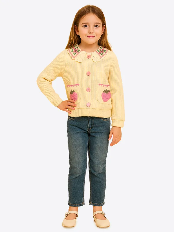 Cutecumber_Girls_Cream_Knitted_Full_Sleeve_Cardigan_Sweatshirt_T-Shirt_Top_with_Crochet_Strawberry_Collar_&_Pockets_Fancy_Sweater_Winter_Wear_Designer_Top_for_Baby_Girls_&_Kids_(1�15_Years)