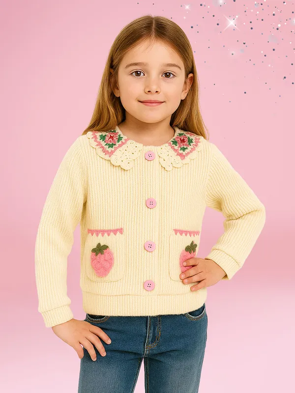 Cutecumber_Girls_Cream_Knitted_Full_Sleeve_Cardigan_Sweatshirt_T-Shirt_Top_with_Crochet_Strawberry_Collar_&_Pockets_Fancy_Sweater_Winter_Wear_Designer_Top_for_Baby_Girls_&_Kids_(1�15_Years)