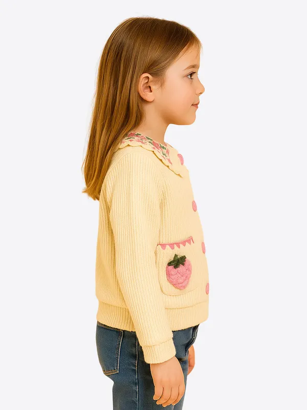 Cutecumber_Girls_Cream_Knitted_Full_Sleeve_Cardigan_Sweatshirt_T-Shirt_Top_with_Crochet_Strawberry_Collar_&_Pockets_Fancy_Sweater_Winter_Wear_Designer_Top_for_Baby_Girls_&_Kids_(1�15_Years)