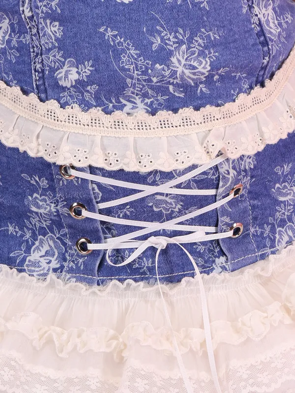 Cutecumber_Girls_Blue_White_Summer_Two_Piece_Clothing_Set_Zip_Closure_Sleeveless_Square_Neck_Top_with_Flared_Lace_Skirt_Casual_wear_Kids_Outfit_for_Baby_Girls_and_Kids_1_to_15_Yrs