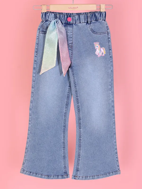 Cutecumber_Girls_Blue_Denim_Flared_Jeans_Elastic_Waist_Floral_Applique_Patch_Wide_Leg_Stylish_Trendy_Kids_Fashion_Comfortable_Bottomwear_Baby_Girls_&_Kids_Age_1-9_Yrs