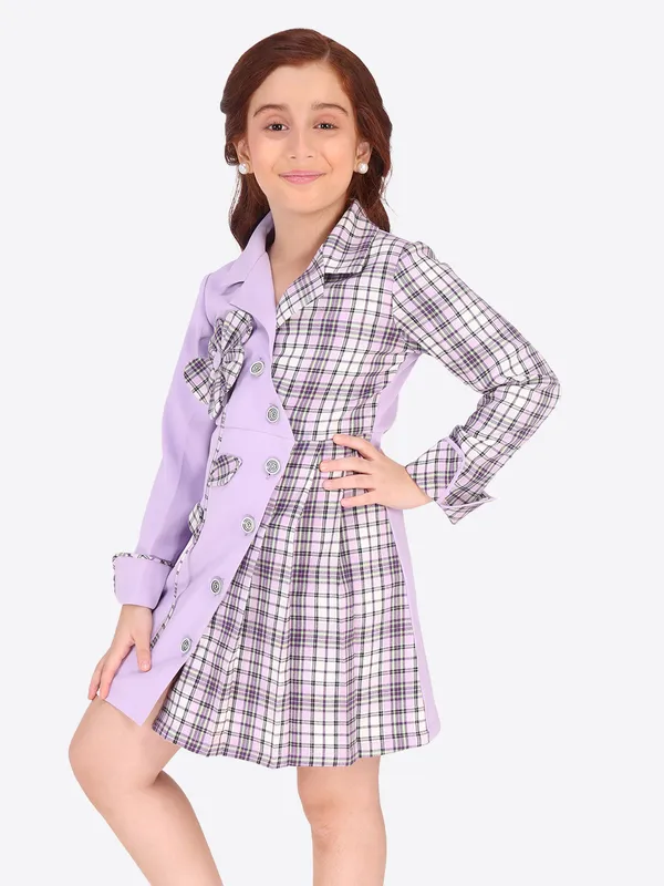 Cutecumber_Stylish_and_Charming_Purple_Color-Blocked_Shirt_Dress_for_Girls