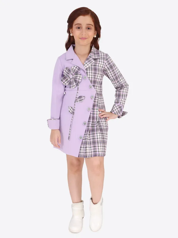 Cutecumber_Stylish_and_Charming_Purple_Color-Blocked_Shirt_Dress_for_Girls