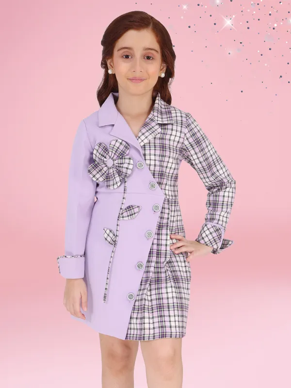 Cutecumber_Stylish_and_Charming_Purple_Color-Blocked_Shirt_Dress_for_Girls