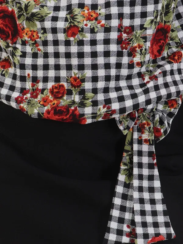 Black_&_White_Checkered_Printed_Dress_for_Girls_with_Handbag