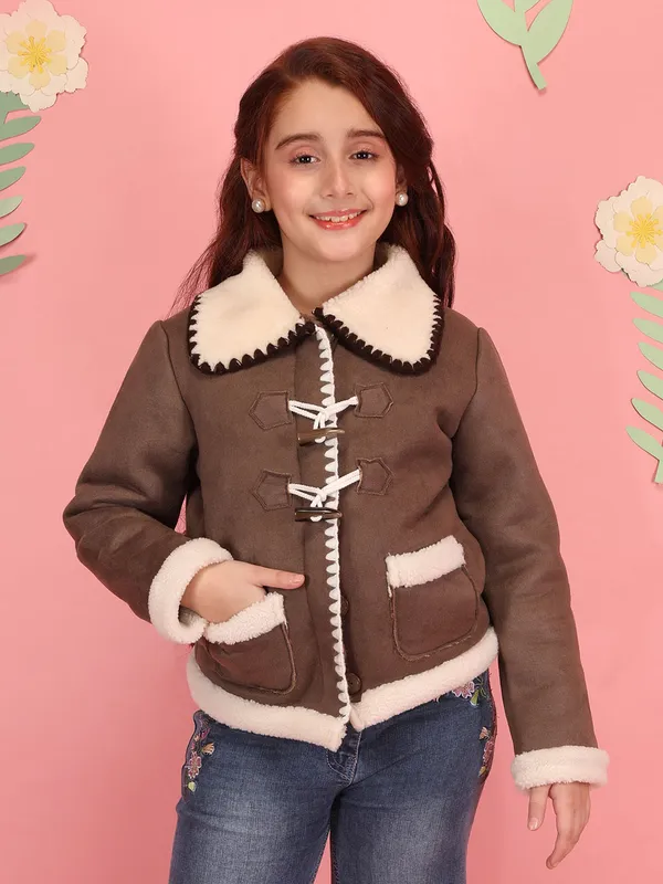 Cutecumber_Girls'_Beige_Winter_Jacket_Teddy_Fur_Collar_Neck_Full_Sleeve_Bomber_Style_Floral_Button_Closure_Stylish_Party_Button_Closure_Fancy_Casual_Outfit_for_Baby_Girls_&_Kids_Age_1-15_Yrs