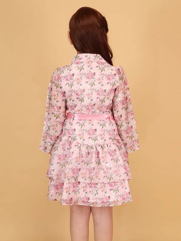 Cutecumber_Pink_Fit_&_Flare_Dress_for_Girls'_Floral_Print_Collared_Neck_Full_Sleeve_Knee-Length_Frock_Organza_Fabric_Front_Button_Closure_Casual_Party_Outfit_for_Baby_Girls_&_Kids_Age_1-15_Yrs