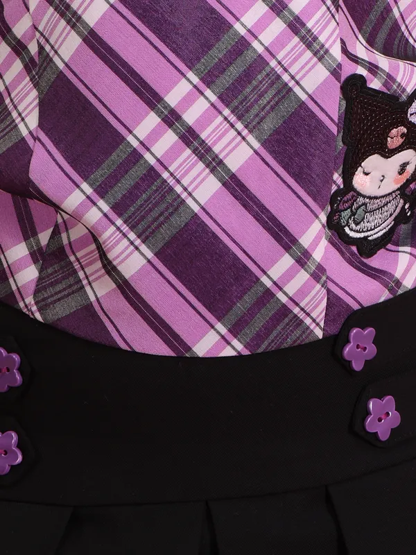 Cutecumber_Girls_Purple_Check_Co_Ord_Set_Sleeveless_Bow_Top_Pleated_Skirt_Party_Stylish_Polyester_Blend_Outfit_Button_Zip_Closure_Comfortable_Kids_Fashion_Clothing_Set_For_Girls_Age_1-15_Yrs