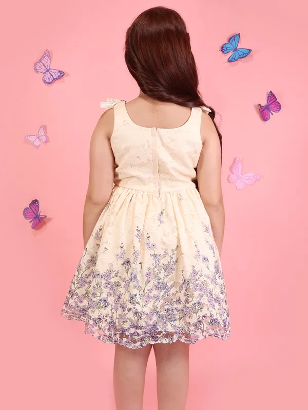 Cutecumber_Girls_Cream_Lace_Floral_Party_Dress_Above_Knee_Ruffle_Sleeve_Embellished_A-Line_Fit_Trendy_Outfit_Zip_Closure_Lightweight_Elegant_Kids_Occasion_Wear_for_Kids_&_Baby_Girls_Age_1-15_Yrs