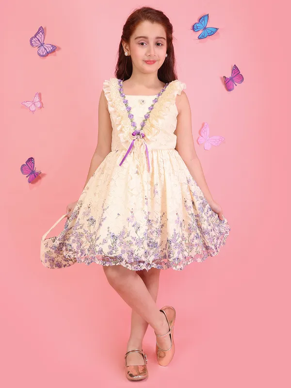 Cutecumber_Girls_Cream_Lace_Floral_Party_Dress_Above_Knee_Ruffle_Sleeve_Embellished_A-Line_Fit_Trendy_Outfit_Zip_Closure_Lightweight_Elegant_Kids_Occasion_Wear_for_Kids_&_Baby_Girls_Age_1-15_Yrs