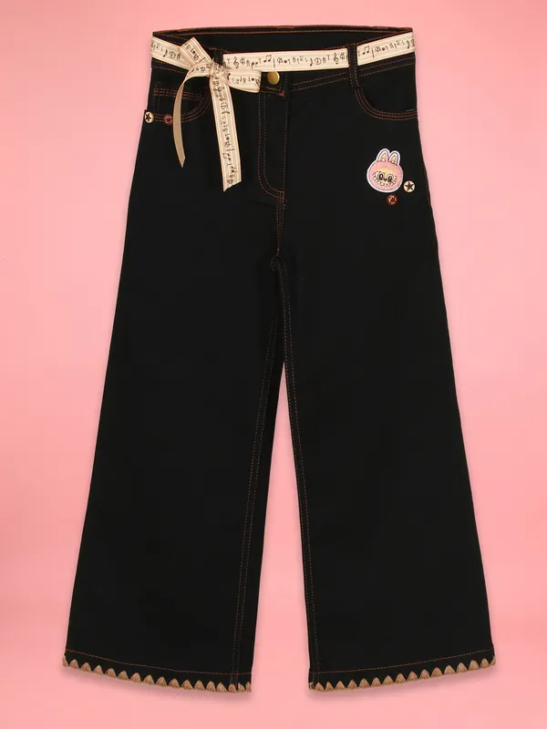 Cutecumber_Black_Wide_Leg_Jeans_for_Girls'_Rich_Denim_High_Waist_Relaxed_Fit_Full_Length_Baggy_Pants_Adjustable_Belt_Closure_Golden_Button_Embellished_Casual_Wear_for_Baby_Girls_&_Kids_Age_1-15_Yrs