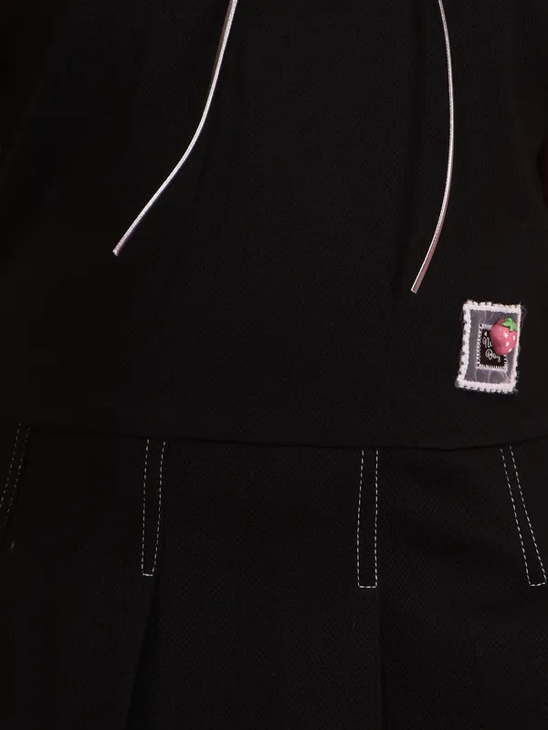 Cutecumber_Girls_Black_Check_Trim_Fit_&_Flare_Dress_Collared_Neck_Applique_Accent_Summer_Outfit_Lightweight_Comfortable_Cotton_Blend_Fashion_Casual_Clothing_Kids_&_Baby_Girls_Age_1-15_Yrs