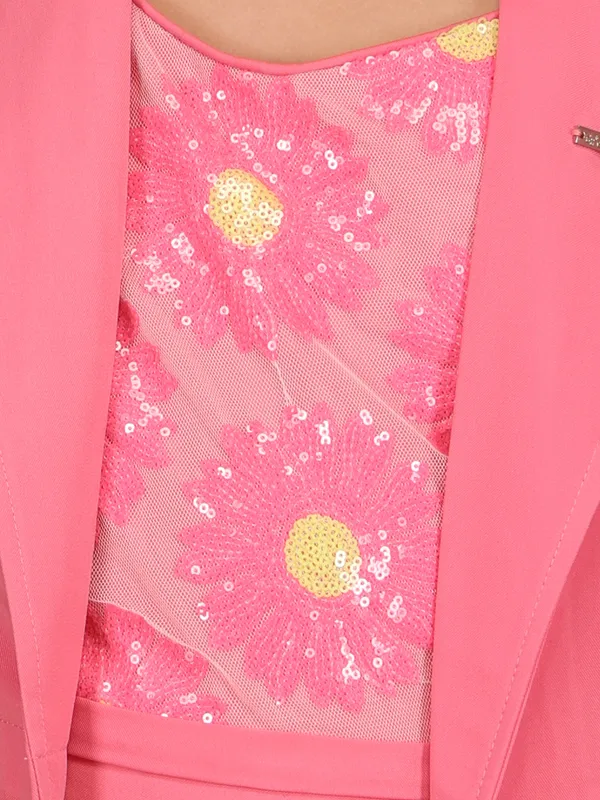 Cutecumber_Girls'_Western_CoralPink_A-Line_Dress_with_Matching_Shrug/Jacket_Sequin_Round_Collar_Full_Sleeve_Blazer_Front_Zip_Closure_Stylish_Party_&_Casual_Outfit_for_Baby_Girls_&_Kids_Age_1-15_Yrs