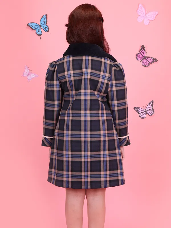 Cutecumber_Girls_Blue_Winter_Two_Piece_Check_A_Line_Coat_Dress_for_Baby_Girls_and_Kids_1_to_15_Yrs_with_Lapel_Collar_Glitter_Chenille_Fabric_Stylish_Party_&_Casual_Festive_Outfit_Best_for_Winter