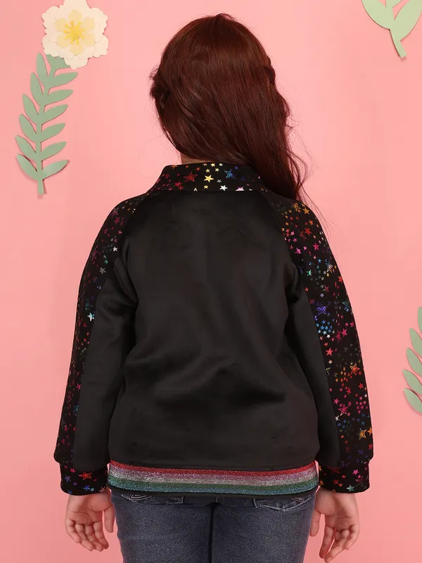 Cutecumber_Girls'_Black_Winter_Jacket_Multi-Color_Stand_Collar_Neck_Full_Sleeve_Bomber_Style_Star_Embellished_Glitter_Front_Zipper_Closure_Fancy_Casual_Outfit_for_Baby_Girls_&_Kids_Age_1-15_Yrs