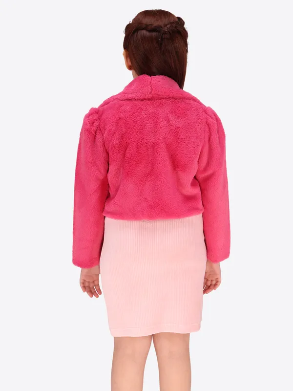 Cutecumber_Girls_Stunning_Pink_Shift_Dress_Cotton_Blend_Button_Closure_with_Faux_Fur_Collar_Jacket/Shrug_Stylish_Winter_Party_Casual_Birthday_Outfit_for_Baby_Girls_&_Kids_(1�15_Years)