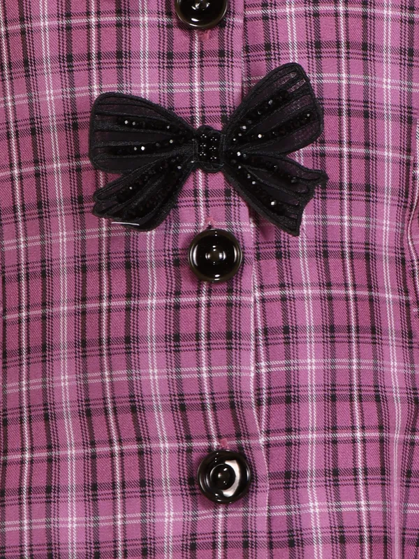 Cutecumber_Girls_Purple_Check_Party_Dress_with_Collar_Neck_Bow_Applique_Sleeveless_Fit_&_Flare_Above_Knee_Stylish_Fashion_Outfit_Summer_Birthday_Casual_Occasional_Wear_Kids_&_Baby_Girls_Age_1-15_Yrs