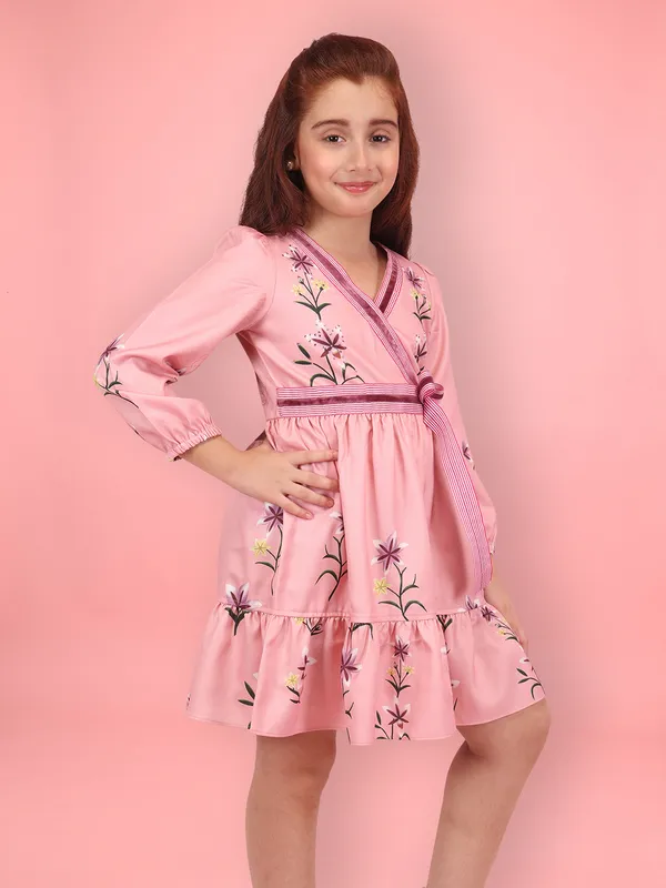 Cutecumber_Girls_Rust_Printed_Polyester_Full_Sleeve_Wrap_Dress_with_Floral_Print_&_Waist_Tie_Zip_Closure_Elegant_Knee-Length_Party_Dress_for_Baby_Girls_&_Kids_(1�15_Years)