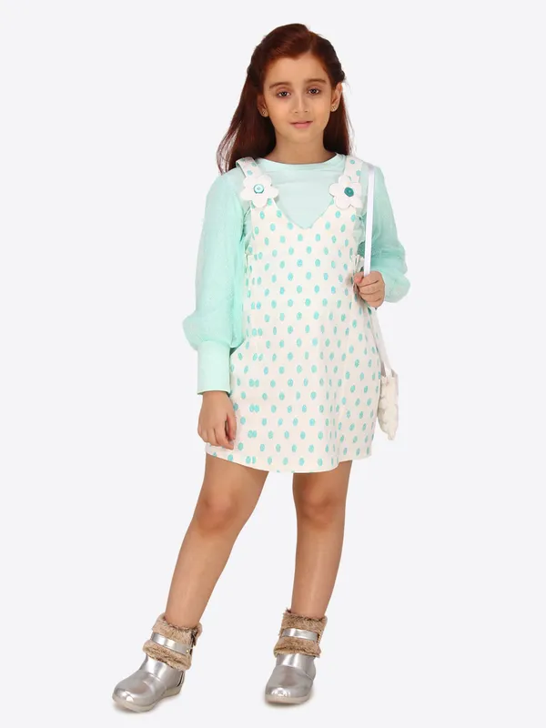 BluePrinted_dungree_Dress_with_Bubble_Sleeve_t-Shirt