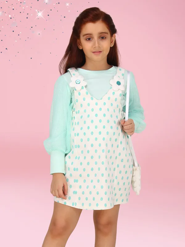 BluePrinted_dungree_Dress_with_Bubble_Sleeve_t-Shirt