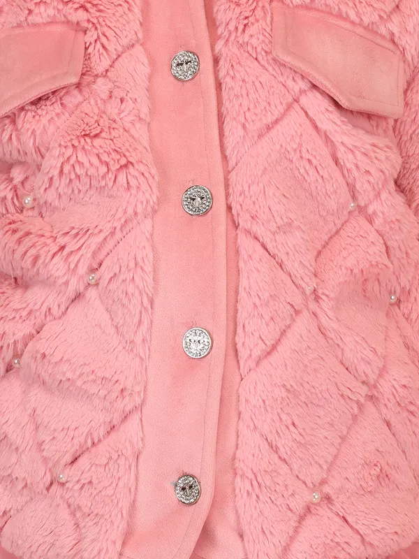 Cutecumber_Pink_Winter_Clothing_Set_For_Girls'_Velour_Fur_Classic_Collar_Full_Sleeve_Pleated_Skirt_Quilted_Fabric_Stylish_Fancy_Button_Closure_Casual_Party_Outfit_for_Baby_Girls_&_Kids_Age_1-15_Yrs
