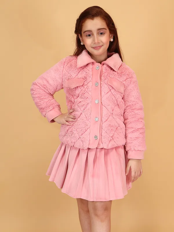 Cutecumber_Pink_Winter_Clothing_Set_For_Girls'_Velour_Fur_Classic_Collar_Full_Sleeve_Pleated_Skirt_Quilted_Fabric_Stylish_Fancy_Button_Closure_Casual_Party_Outfit_for_Baby_Girls_&_Kids_Age_1-15_Yrs