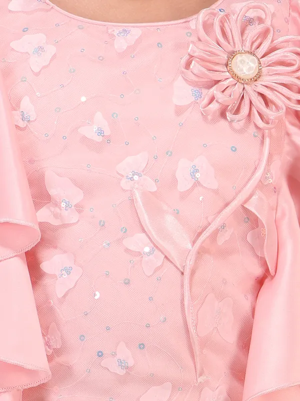 Cutecumber_Girls_Pink_Summer_Party_&_Casual_Outfit_Pearl_Net_Fit_&_Flare_Dress_with_Butterfly_Embellishment,_Cape_Sleeves,_Zip_Closure,_Birthday_Dress_for_Baby_Girls_&_Kids_Age_1-15_Yrs