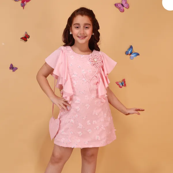Cutecumber_Girls_Pink_Summer_Party_&_Casual_Outfit_Pearl_Net_Fit_&_Flare_Dress_with_Butterfly_Embellishment,_Cape_Sleeves,_Zip_Closure,_Birthday_Dress_for_Baby_Girls_&_Kids_Age_1-15_Yrs