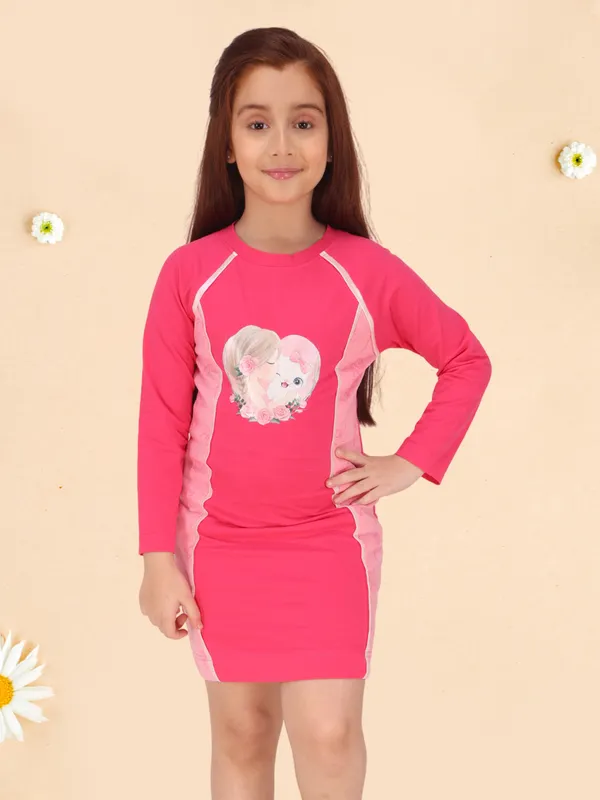 Cutecumber_Girls_Hosiery_&_Iridescent_Striped_&_Solid_Full_Sleeve_Shift_Dress.CC7472D-FUCHSIA