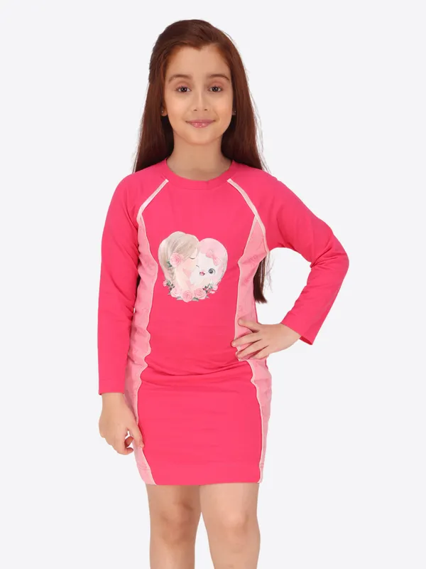 Cutecumber_Girls_Hosiery_&_Iridescent_Striped_&_Solid_Full_Sleeve_Shift_Dress.CC7472D-FUCHSIA