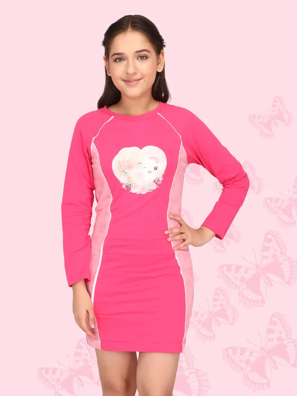 Cutecumber_Girls_Hosiery_&_Knit_Striped_&_Solid_Full_Sleeve_Shift_Dress.CC7572D-FUCHSIA