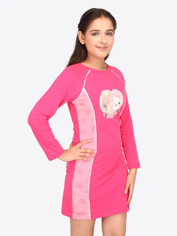 Cutecumber_Girls_Hosiery_&_Knit_Striped_&_Solid_Full_Sleeve_Shift_Dress.CC7572D-FUCHSIA